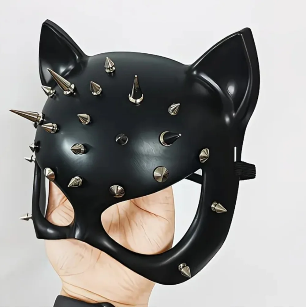 🐈‍⬛ Cosplay High Quality Acrylic Half Face Spiked & Studded Sexy Black Cat Mask